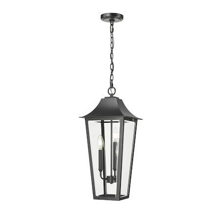 Z-Lite Gannon 3 Light Outdoor Chain Mount Ceiling Fixture, 10in. W x 23in. H, Black 5008CHB-BK
